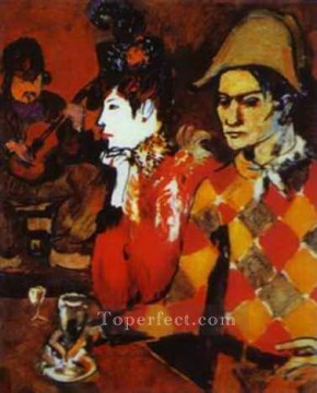 パブロ・ピカソ Painting - 「ラパン・アジャイル」または「グラスを持ったハーレクイン」 1905年 パブロ・ピカソ